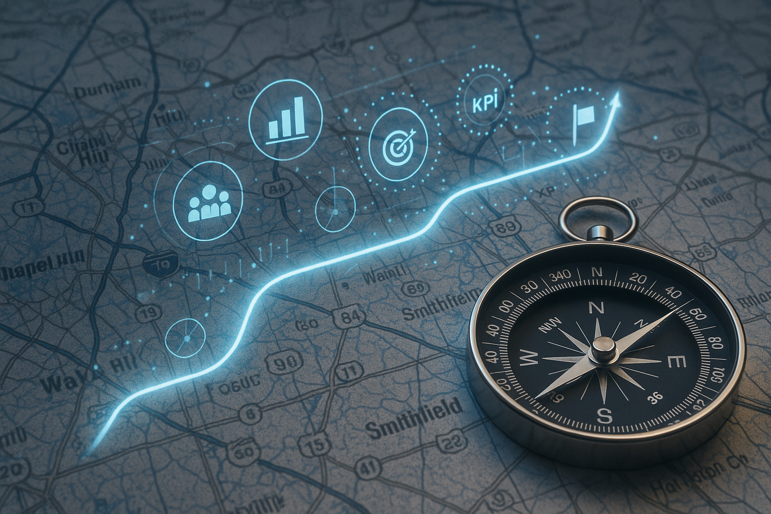 Kompas als symbool voor het kiezen van de juiste koers richting groei en rendement in technische B2B
